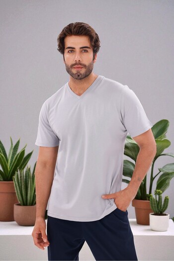 KozaLüks Men's V-Neck 100% Cotton Combed Cotton T-Shirt – Comfortable Fit