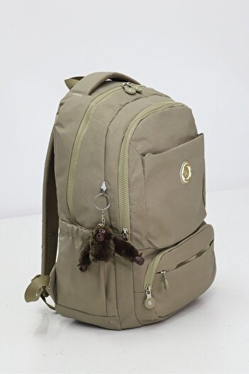By Nilgün Akay Five-Compartment Large Backpack with Cover - Suitable for Daily Use and School, with Plush Monkey Gift