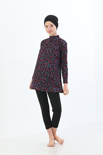 MEBA Leaf Patterned Long Sleeve Girl's Swimsuit with Leggings - Hijab /7