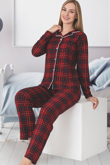 Zekalya Mother Daughter (Sold Separately) Checkered Plaid Pattern Suede Pajama Set