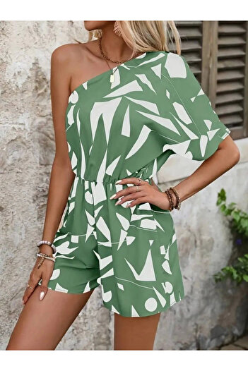 Omarı Women's one shoulder open waist elastic patterned supreme jumpsuit