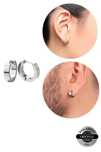 Lynare Hollowed-Out Trend Thick Hoop Earrings Men/Women Unisex Steel Grey Earrings 2Pcs