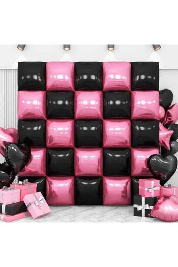 Toybox Pink and Black Double Sided Square Foil Balloons Wall, Metallic Foil Balloons Kit