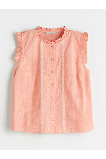 LC Waikiki Crew Neck Embroidered Ruffle Voile Blouse