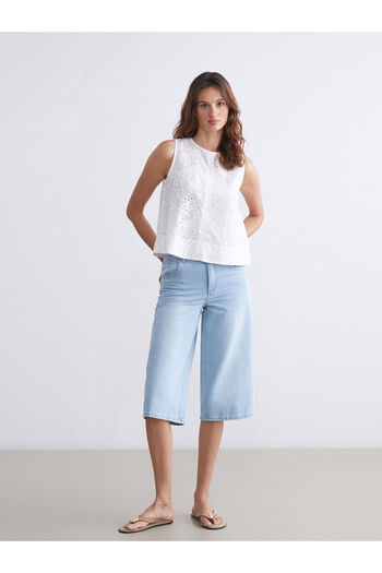 LC Waikiki Peak New Season Crew Neck Openwork Embroidered Blouse