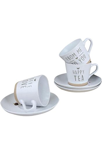 erorex Cup&Saucer Set 8Pc 180Cc W/Stand Wht/Brn