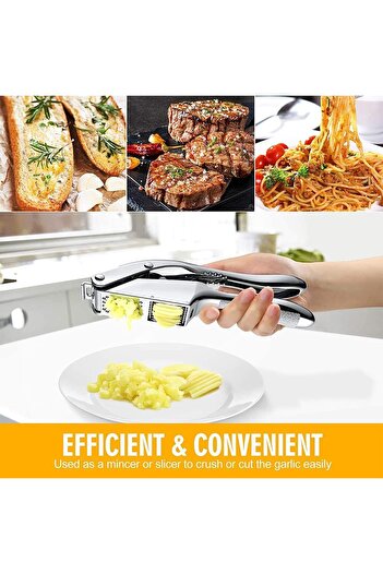 erorex 2 1 Stainless Steel Garlic Press Slicer – Heavy Duty Handheld Garlic Crusher & Mincer, Ergonomic