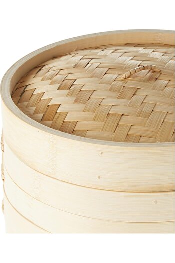 erorex 25Cm Bamboo Steamer,2 Tiers Organic Handmade Bamboo Steam Basket Lid,Chinese Food Steamers,100%