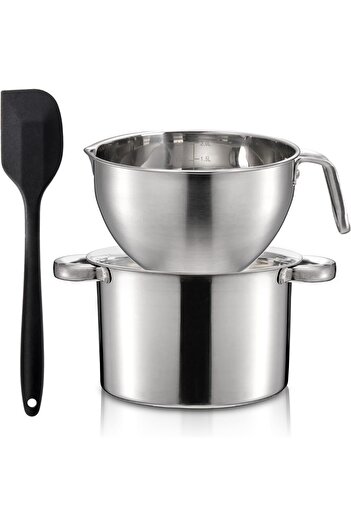 erorex Double Boiler Pot Set Silicone Spatula, 2000Ml/1.8Qt Chocolate Melting Pot 2800Ml/2.54Qt Stainless