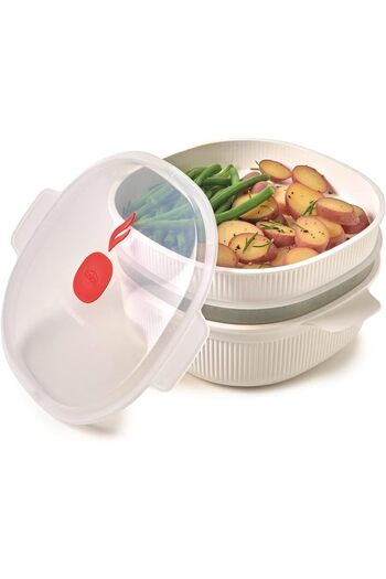 erorex White Steamer Microwave 2 Trays | 4 Lt | Tempozero Line Color | Bpa Free | Made Italy, Unity
