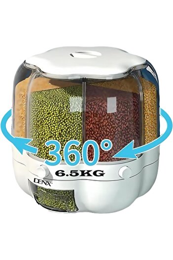 erorex 6.5Kg Capacity Rotating Multi Functional Grain Storage Bucket, 6 Compartment Dry Food Container