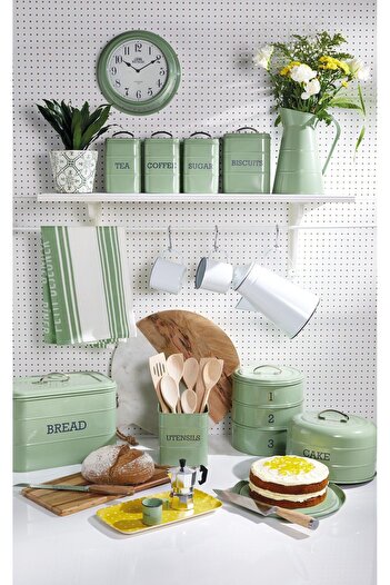 erorex Living Nostalgia 3 Tier Airtight Metal Cake Storage Tin, 22 X 27 Cm (8.5" X 10.5") English Sage