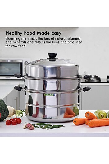 erorex 3 Layer Stainless Steel Steamer 9L Steamer Pot, Heat Resistant Durable & Comfortable Handles |