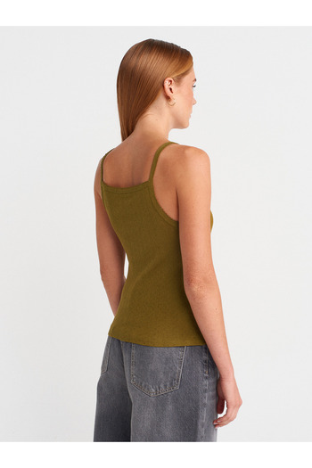 Dilvin 21044 Bow Detailed Openwork Top - Dark Green