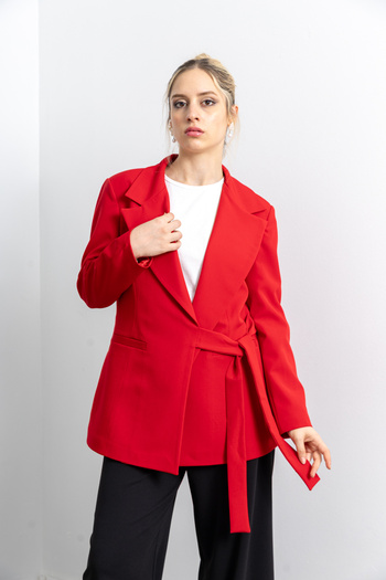 TUĞBA ERGÜL Women's Lace-Up Belt Detailed Blazer Jacket