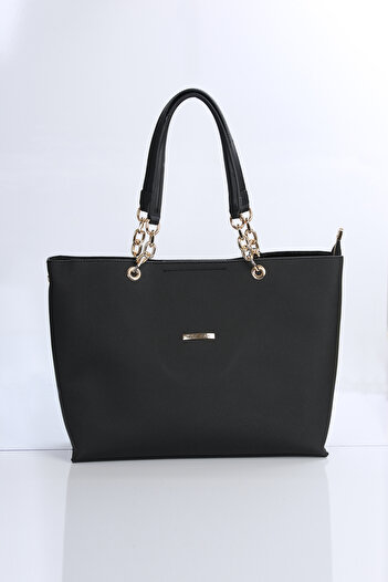 Nas Bag Bird's Eye Chain Detailed Molded Lcst Fabric Large Handle Shoulder Bag