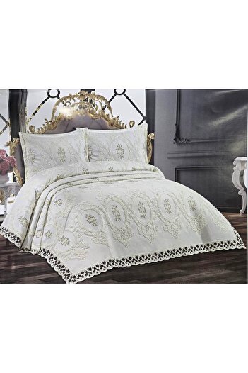 KELEBEKHOME Lina Embroidered Lace Pi̇que Set