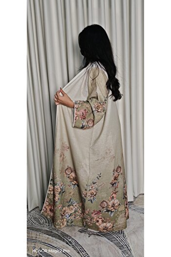 Elegance and beauty Linen printed abaya