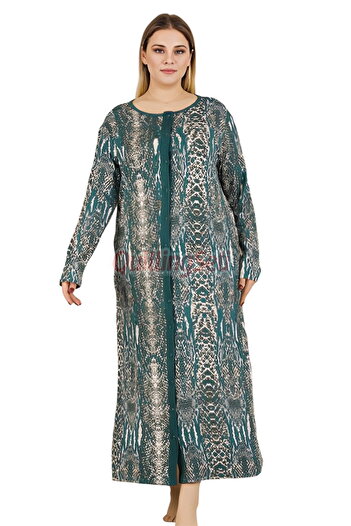 quilling Patterned and Buttoned All over 7288 Women's Long Sleeve Buttoned Collar Plus Size Mother Nightgown, Dress