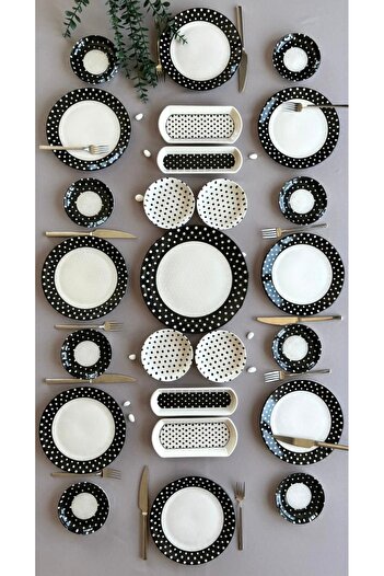 Yiğit Seramik Züccaciye Elegance Polka Dot 25-Piece Breakfast Set for 8 People