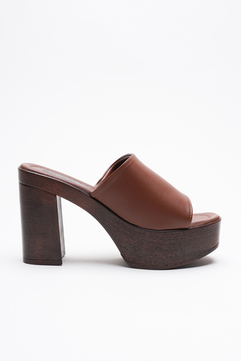 Ayakkabı Ateşi Women's Cork Sole Single Heeled Slippers Caseli Tan Skin