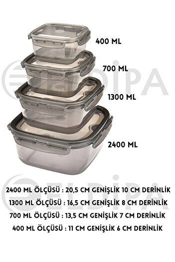 ELDİPA Set of 4 Anthracite Color Storage Containers with Sealed Locking Lids |   400 ml - 700 ml - 1300 ml - 2400 ml