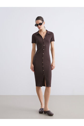 LC Waikiki New Season Polo Neck Ribbed Dress