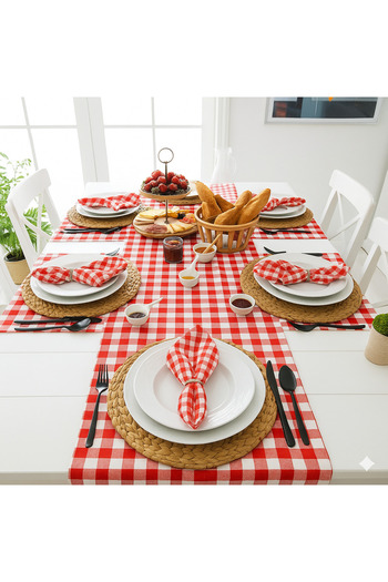 senmasy Red Poticare Tablecloth Runner & 6 Napkins Set of 2