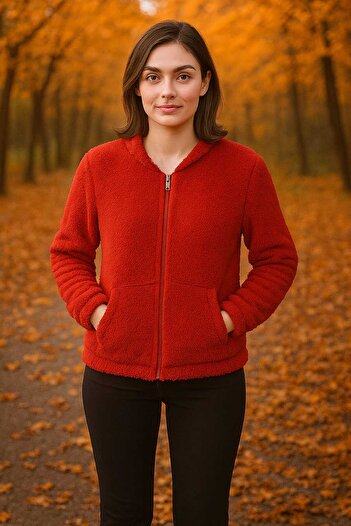 ŞIK VE MUTLU Plush Sweatshirt with Zipper Hood