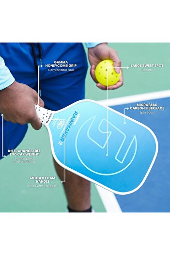 Gamma Rainmaker Pickleball Paddle Lightweight| Large Sweet Spot| Microbead Carbon Fiber Face| Blue