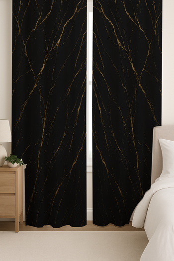 Else Dekor Yellow Black Marble Patterned Double Winged Backdrop Curtain Suede Living Room Hall Kitchen 140X260Cm
