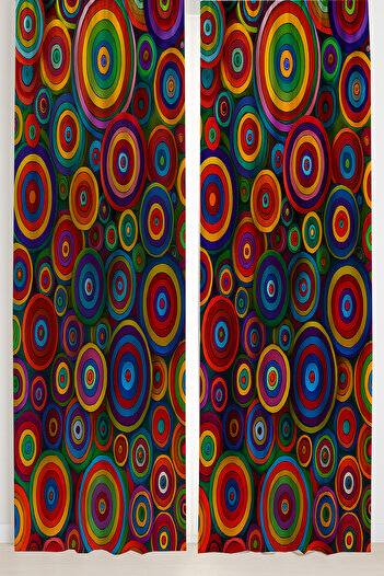 Else Dekor Colorful Retro Ring Patterned Double Winged Backdrop Curtain Suede Living Room Hall Kitchen 140X260Cm