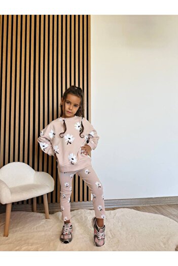 ARBİ kids Girl's Floral Printed Three-Thread Suit Seasonal