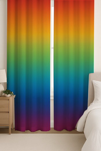 Else Dekor Colorful Gradient Rainbow Pattern Double Winged Backdrop Curtain Suede Living Room Hall Kitchen 140X260Cm