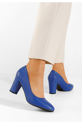 B T Shoes Modré lodičky na hrubém podpatku Bonanza