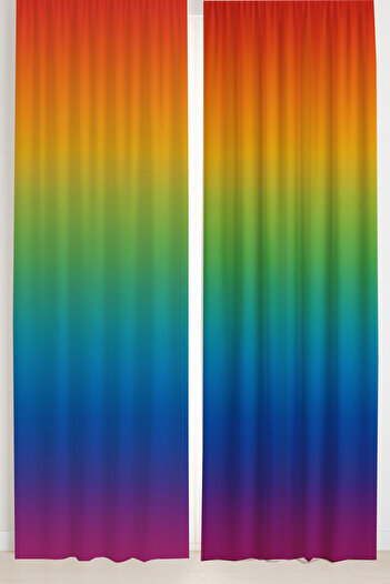 Else Dekor Colorful Gradient Rainbow Pattern Double Winged Backdrop Curtain Suede Living Room Hall Kitchen 140X260Cm