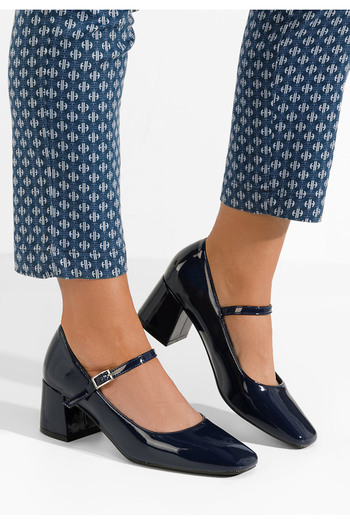 B T Shoes Tmavě modré lodičky na hrubém podpatku Erosa
