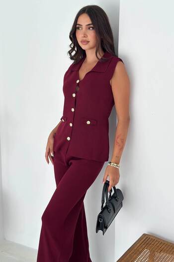 ZISHAN Stylish and Comfortable: Knitwear Vest & Pants Set (Sleeveless Knitwear Set) 66018