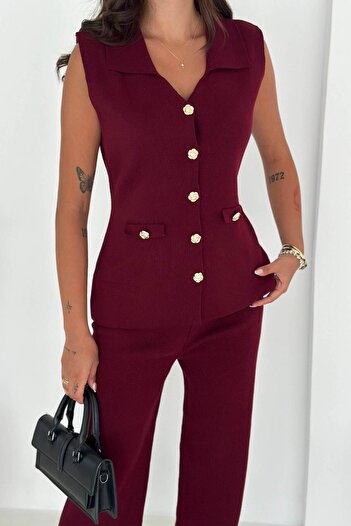 ZISHAN Stylish and Comfortable: Knitwear Vest & Pants Set (Sleeveless Knitwear Set) 66018