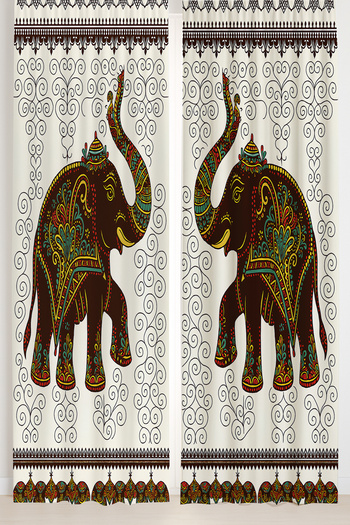 Else Dekor Indian Filler Patterned Double Winged Backdrop Curtain Suede Living Room Hall Kitchen 140X260Cm