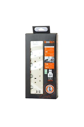 Koolen Electrical Power Strip with 3 Outlets and 2 USB Ports