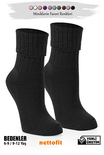 nettofit Single Wool Thermal Black Girls' Home and Sleep Socks