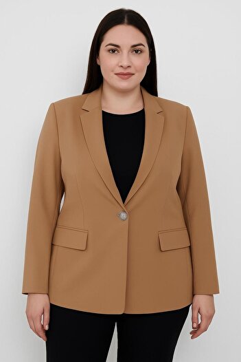 ribana Women's Lined Sleeve Detailed Buttoned Large and Regular Size Blazer Jacket -C409