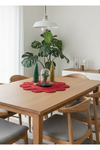 sfb Natural Jute Runner with Flower Pattern Bohemian Tablecloth Coffee Table Comidine Unit Top Cover Decor