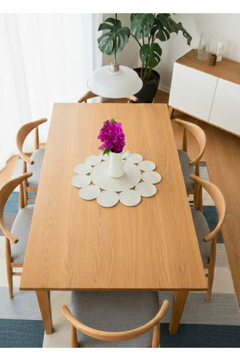 sfb Natural Jute Runner with Flower Pattern Bohemian Tablecloth Coffee Table Comidine Unit Top Cover Decor