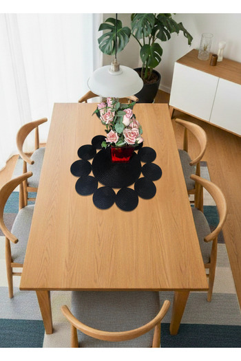 sfb Natural Jute Runner with Flower Pattern Bohemian Tablecloth Coffee Table Comidine Unit Top Cover Decor