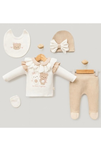 Cherub Baby Brother Teddy Bear Baby Girl Newborn 5 Piece Hospital Discharge Bodysuit Set