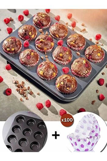 Viyalente 12 Pieces Muffin Cake Mold and 100 Colorful, Cupcake, Browni, Cake Paper Mold