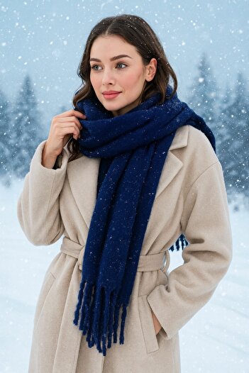 awix Premium Soft Stylish Boucle Scarf Navy Blue