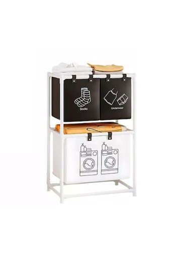 Tim Storage Rack/Basket for Dirty Clothes, Bathroom, 2 Shelves, 3 Baskets, Stainless Steel Frame, 97 x 2